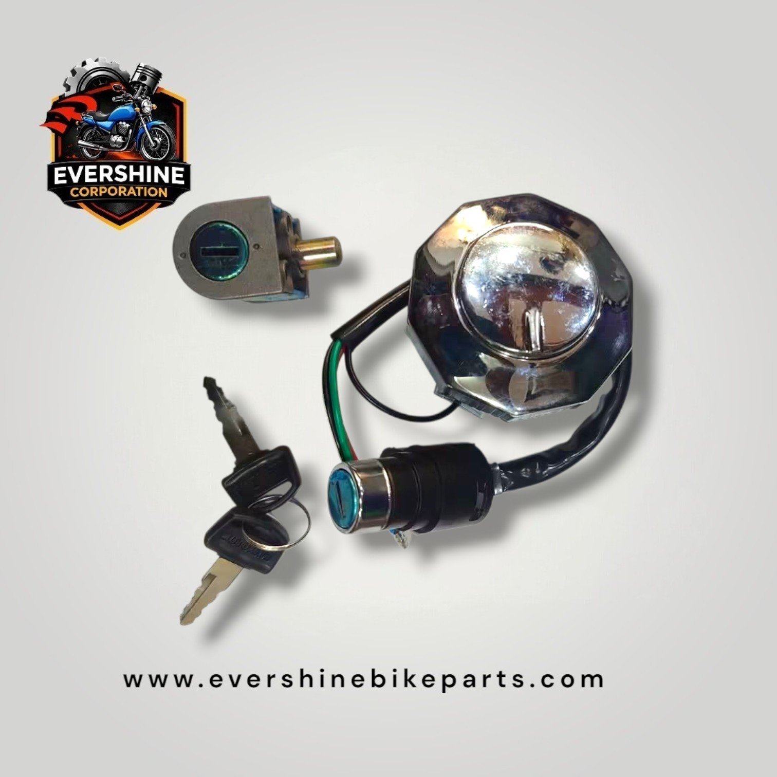 Heavy Duty 3-in-1 Ignition Lock Set with Chrome Fuel Tank Cap & Handle Lock for Honda CD70